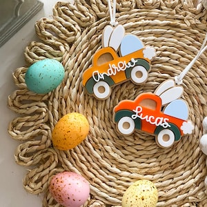 Etiqueta de cesta de Páscoa | Etiqueta de nome de cesta de Páscoa personalizada | Etiqueta de Páscoa de caminhão de cenoura personalizada | Etiqueta de Páscoa de menino | Etiqueta de caminhão personalizada