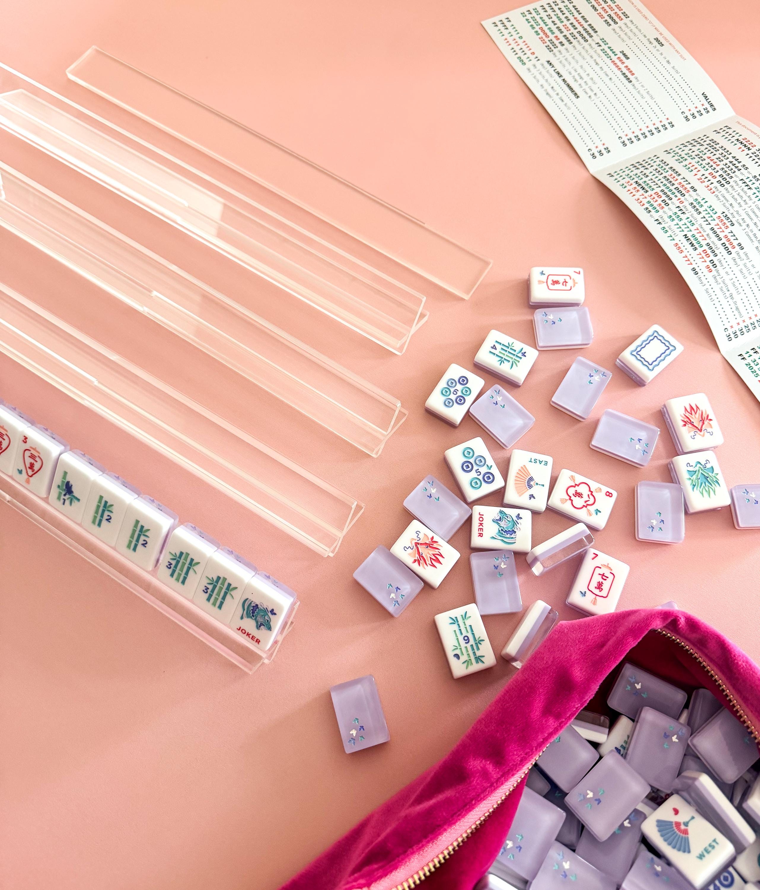 2 Buste Porta Tessere Per Mahjong - Rosso E Rosa, Custodie In Tessuto Per Piastrelle, Carte, Dadi E Accessori - Regalo Per Giocatori - 2