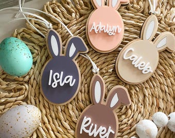 Etiqueta de huevo con orejas de conejo de Pascua personalizada / Etiqueta de canasta de Pascua / Etiqueta de nombre de canasta de Pascua personalizada / Etiqueta de Pascua personalizada / Etiqueta de nombre personalizada