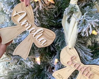 Bow Ornament | First Christmas Ornament | Kid Christmas Ornament | Personalized Christmas Ornament |