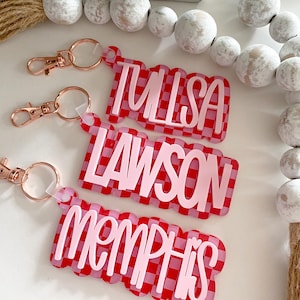 Acrylic Checkered Keychain | Personalized Acrylic Name Tag | Backpack Name Tag | Diaper Bag Keychain | 3D Name Tag | Custom Name Tag
