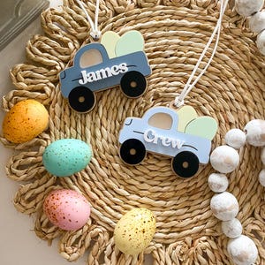 Etiqueta de cesta de Páscoa | Etiqueta de nome de cesta de Páscoa personalizada | Etiqueta de Páscoa de caminhão personalizada | Etiqueta de Páscoa de menino | Etiqueta de caminhão personalizada