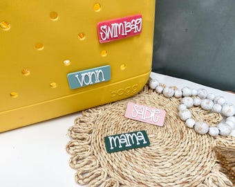 Dijes para bolso Bogg / Placa para bolso de playa / Dijes para bolso Bogg / Etiqueta para bolso de playa / Etiqueta de acrílico para nombre / Dije personalizado para bolso Bogg