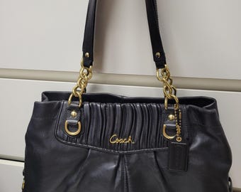 Vintage Coach Y2K 00s Black Signature East West Canvas & Leather