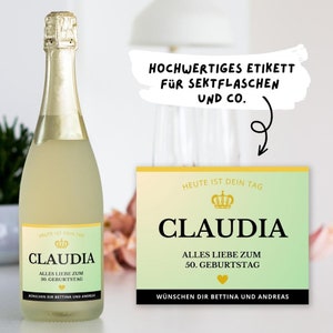 Personalisiertes Etikett für Sektflasche Champagner, Aufkleber selbst gestalten für Flaschen, Geschenk zum Geburtstag, Verlobung, Hochzeit