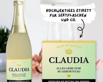 Personalisiertes Etikett für Sektflasche Champagner, Aufkleber selbst gestalten für Flaschen, Geschenk zum Geburtstag, Verlobung, Hochzeit