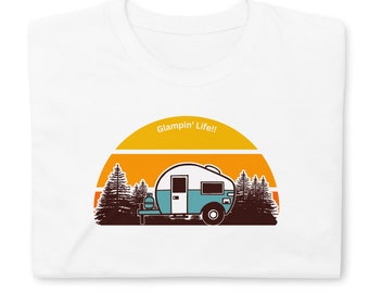 Glamping RV Trailer Camper Camping Short Sleeve T-shirt, Black and White