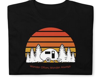 Wander Often, Wonder Always RV Trailer Camper Camping Short Sleeve Black T-shirt