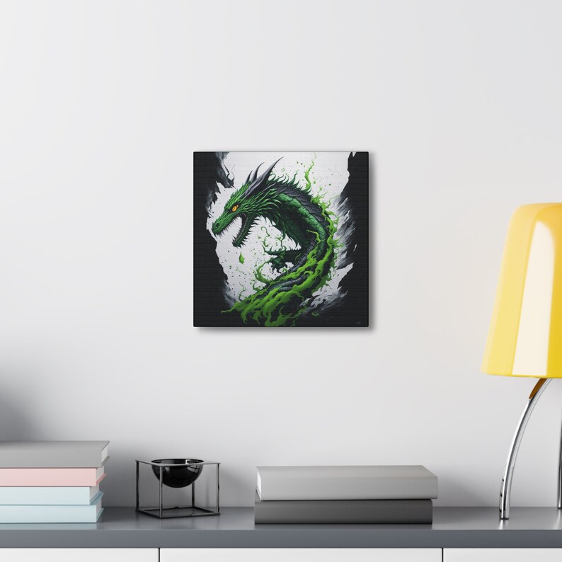 Splash Art Dragon Canvas Wrap, Dragon Wall Decor, Green Dragon Wall Art