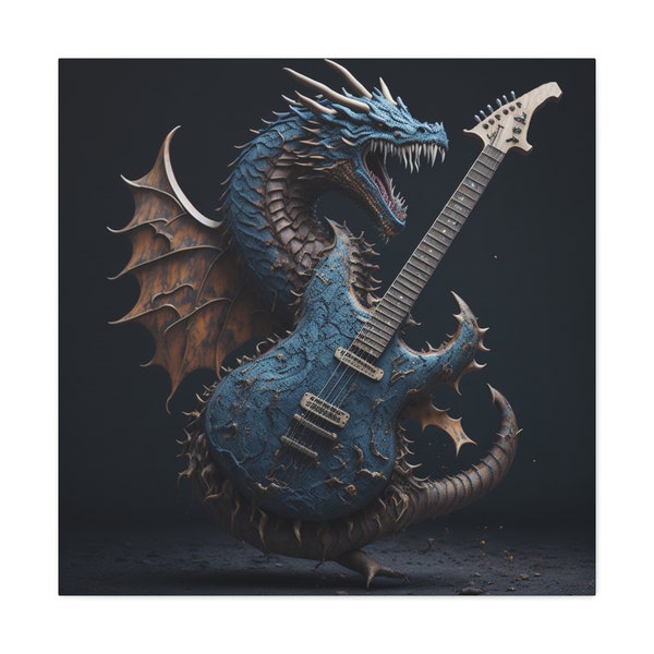 Dragon Guitar Wall Art, Dragon Wall Art, Guitar Wall Art, Dragon Canvas Wraps, Dragon art, Guitar art, Dragons playing guitars