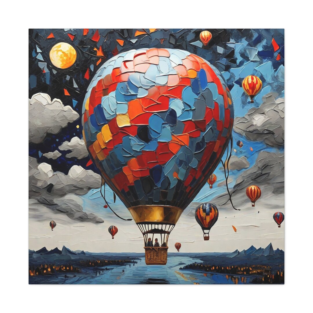 Hot Air Balloon Canvas Wall Art, Finger Paint Style Wall Décor, Balloon