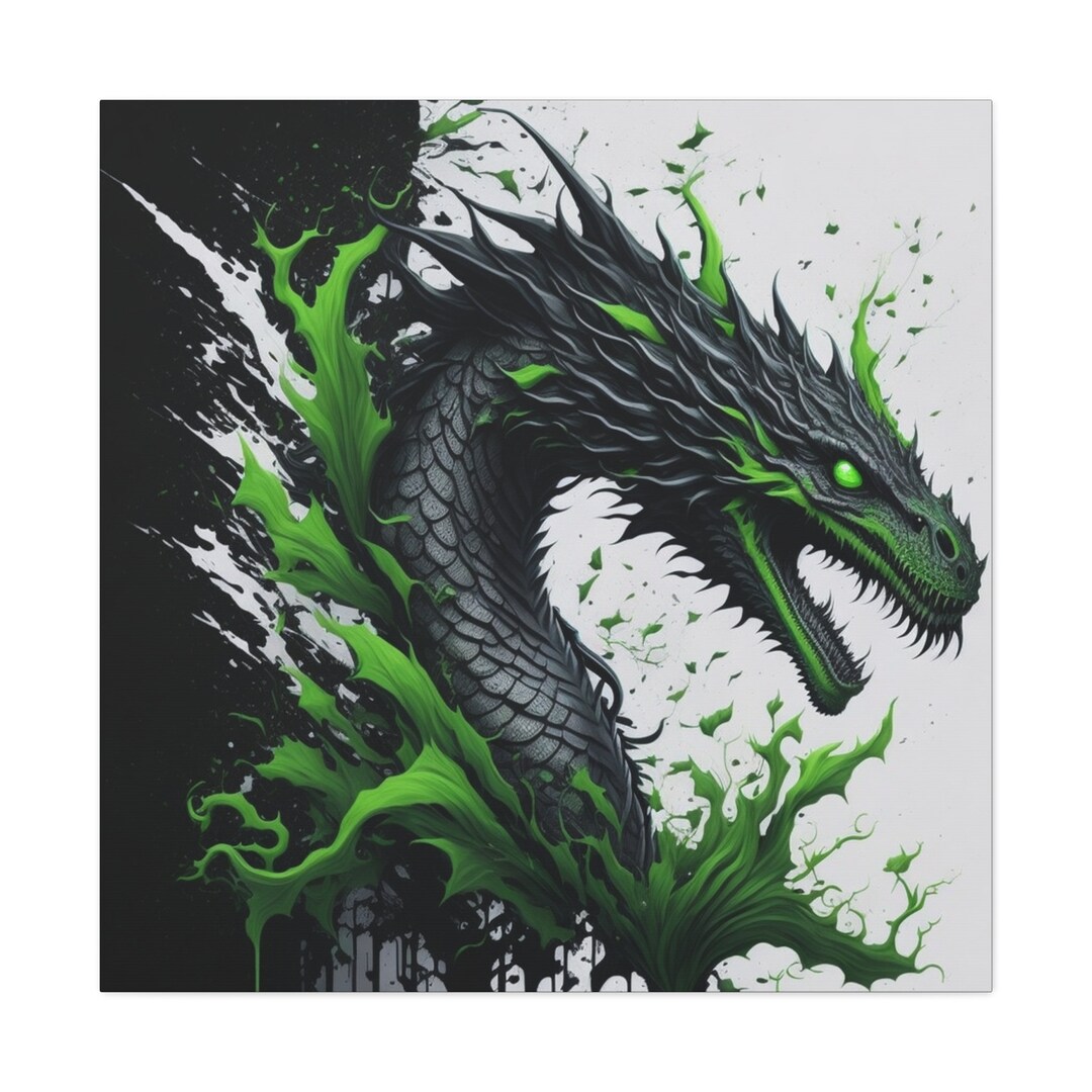 Splash Art Dragon Canvas Wrap, Dragon Wall Decor, Green Dragon Wall Art