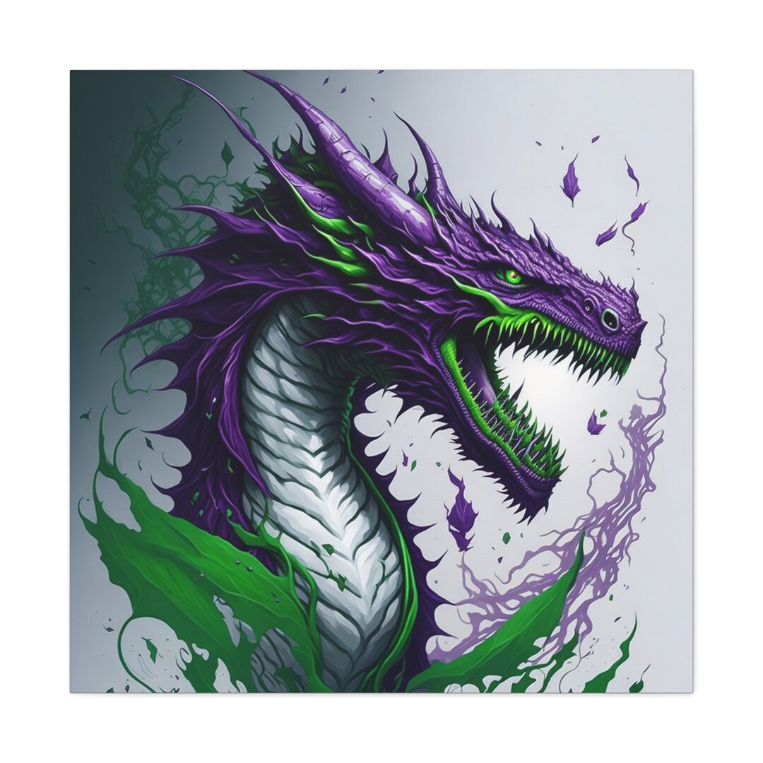 Splash Art Dragon Canvas Wrap, Dragon Wall Decor, Green Dragon Wall Art