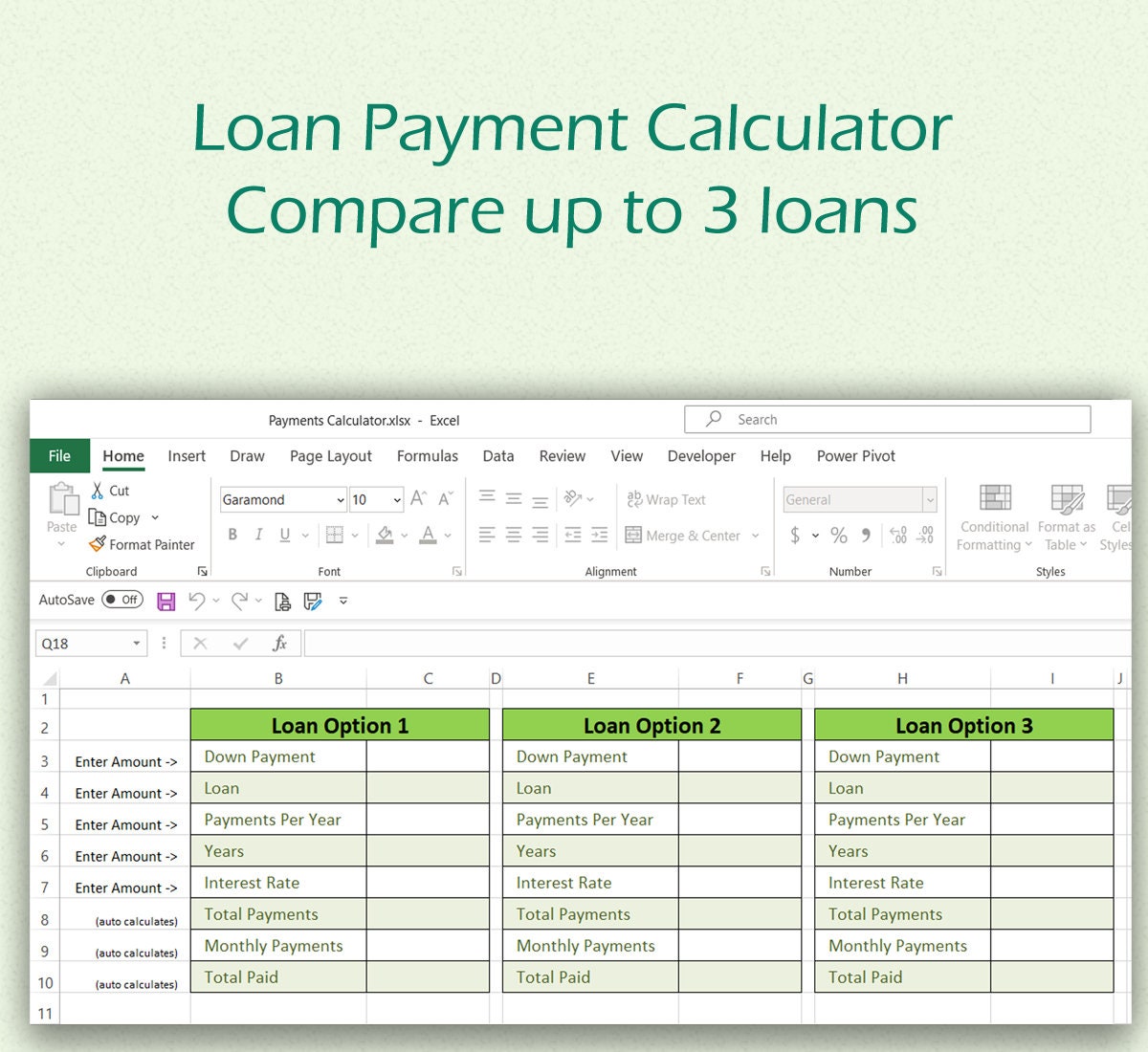 Payment calculator for loan deals