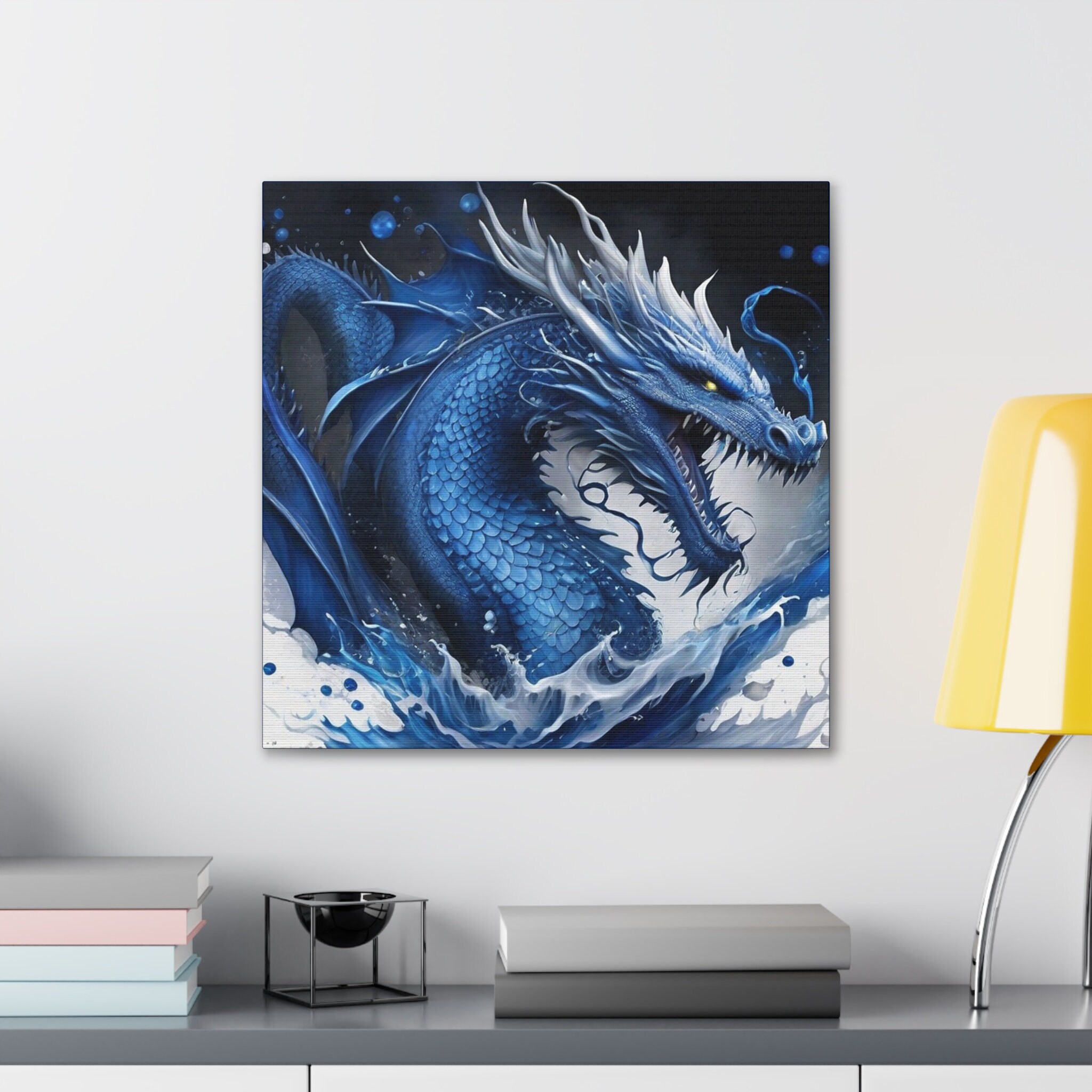 Splash Art Dragon Canvas Wrap, Dragon Wall Decor, Blue Dragon Wall Art