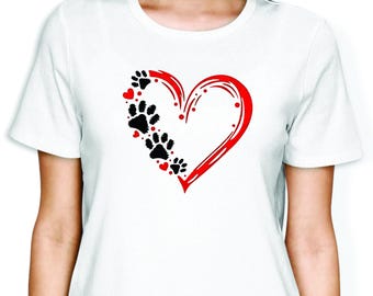 Heart Paw Print T-Shirt: Dog Cat Lover Tee