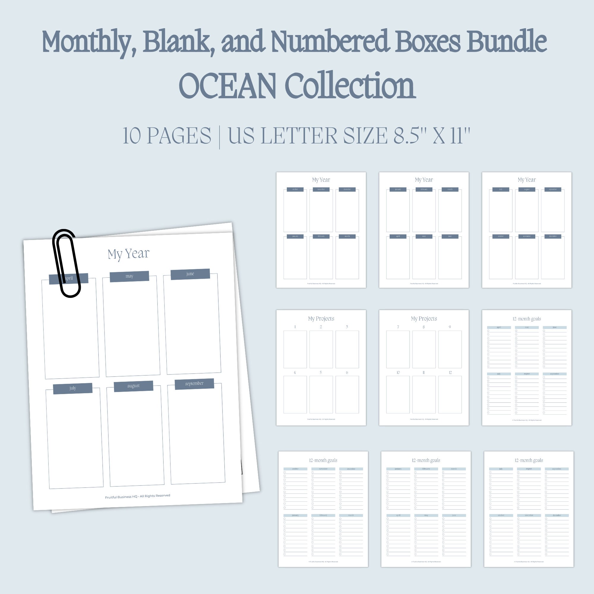Monthly, Blank, and Numbered Boxes Bundle - OCEAN Collection
