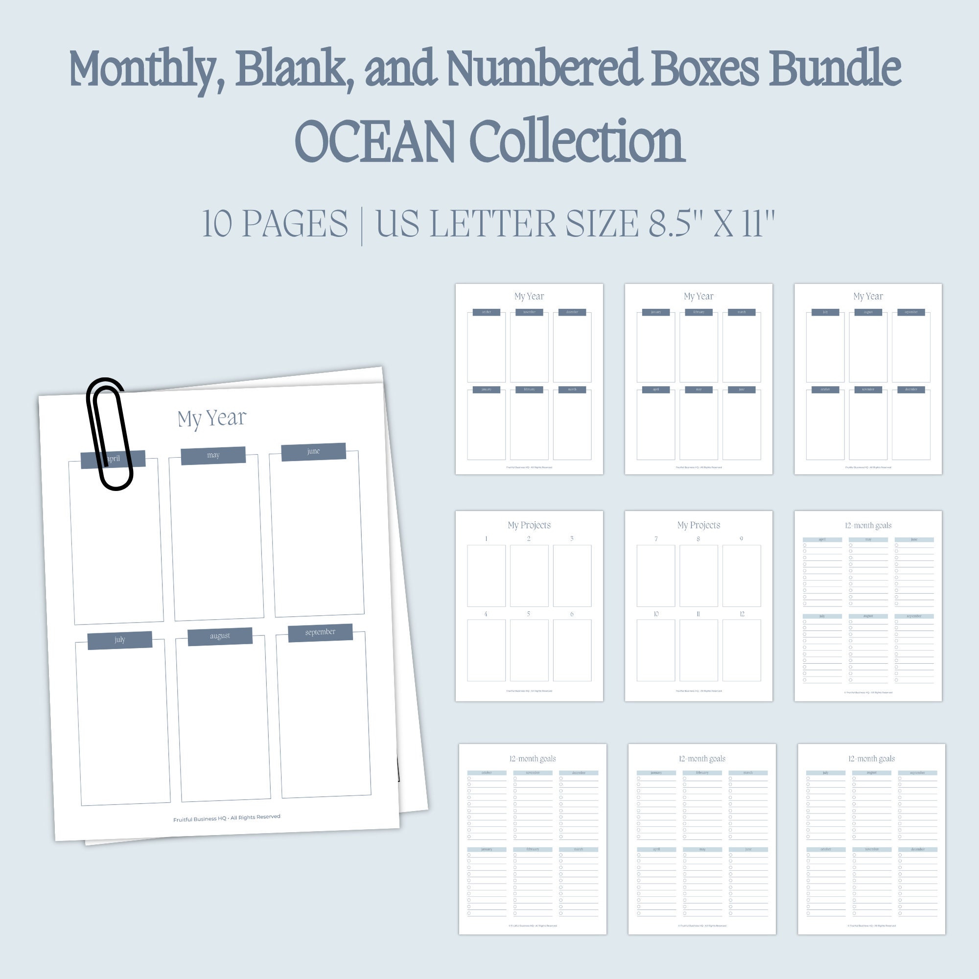 Monthly, Blank, and Numbered Boxes Bundle - OCEAN Collection