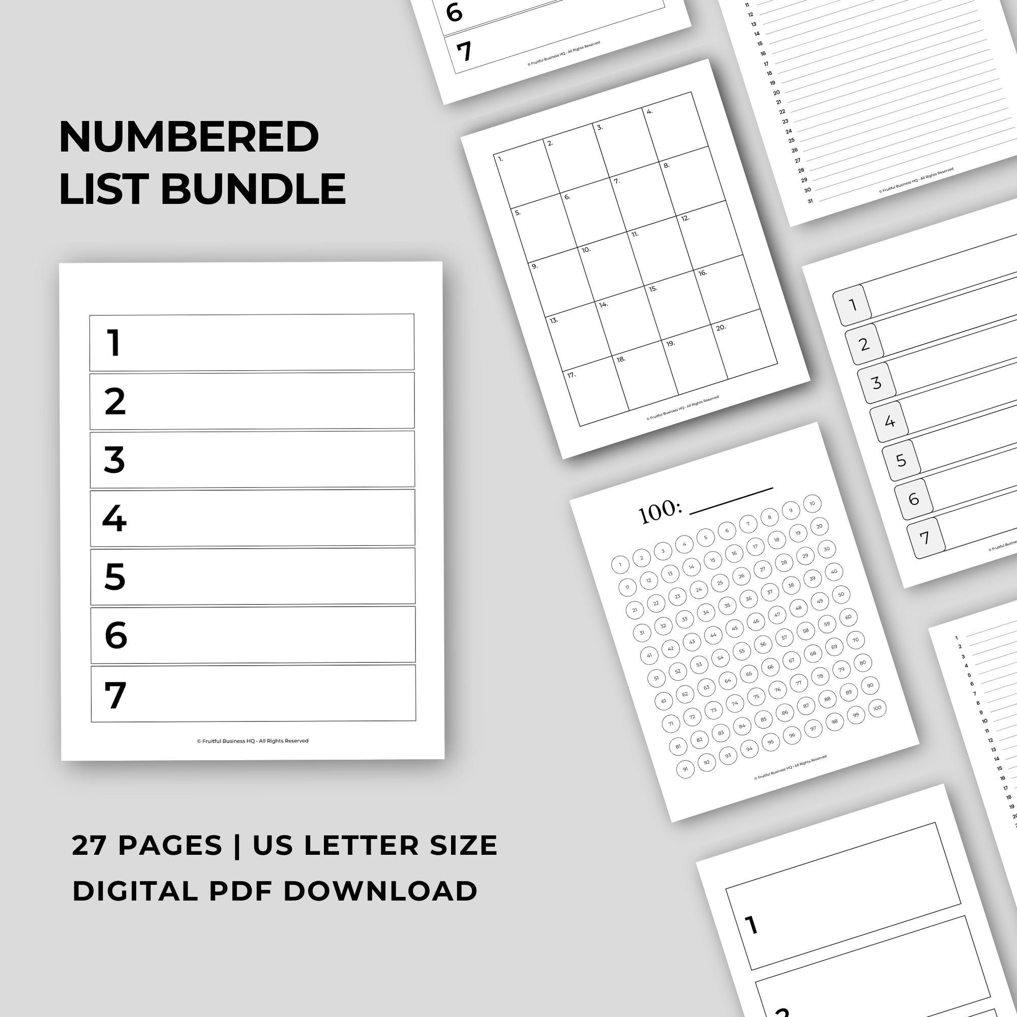Numbered List Bundle