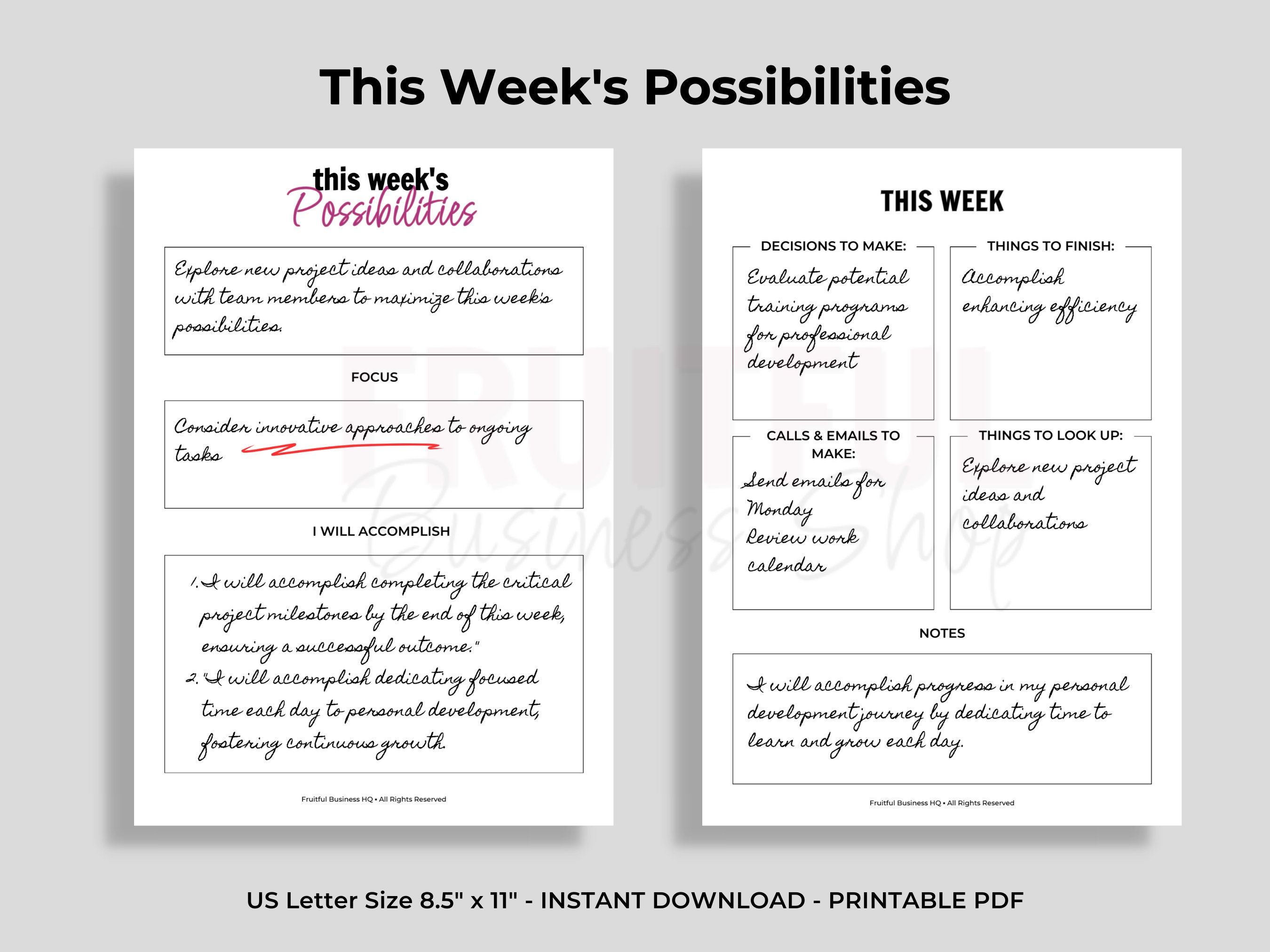Beginning and End of Week Review - MINIMALIST Planner & Business Printables - 4pgs - Image 3