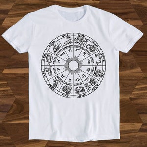 Zodiac Wheel Horoscope Astrology Symbols Gemini Aries Taurus Leo Present Meme Funny Gift Tee T-Shirt T841
