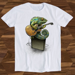 Chameleon Plays The Guitar T Shirt Unisex Adult Mens Womens Gift Cool Music Fashion Top Vintage Retro Best Seller Trending Tee T1424