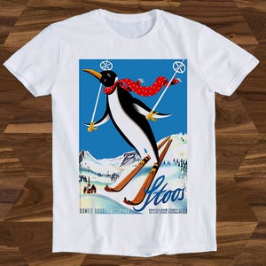 Ski Penguin Swiss Alpine Switzerland Travel Poster  Design Slogan Saying Retro Art Drawing Present Meme Funny Gift Tee T-Shirt T304