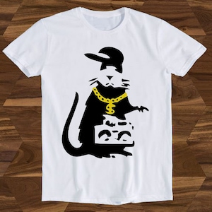 Banksy Gangsta Rat Retro Art Drawing Present Meme Funny Gift Tee T-Shirt T1164