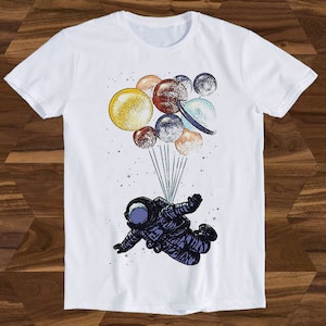 Space Travel Spaceman Astronaut Planets Balloons Present Meme Funny Gift Tee T-Shirt T538