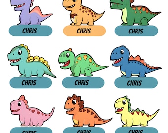 Lindo dinosaurio - Etiquetas lindas aptas para lavavajillas - Etiquetas lindas para guardería - Etiquetas lindas impermeables - Etiquetas lindas para nombres de niños