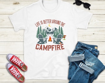 Campfire Graphic Tee, Outdoor Camping Shirt, Unisex Cotton