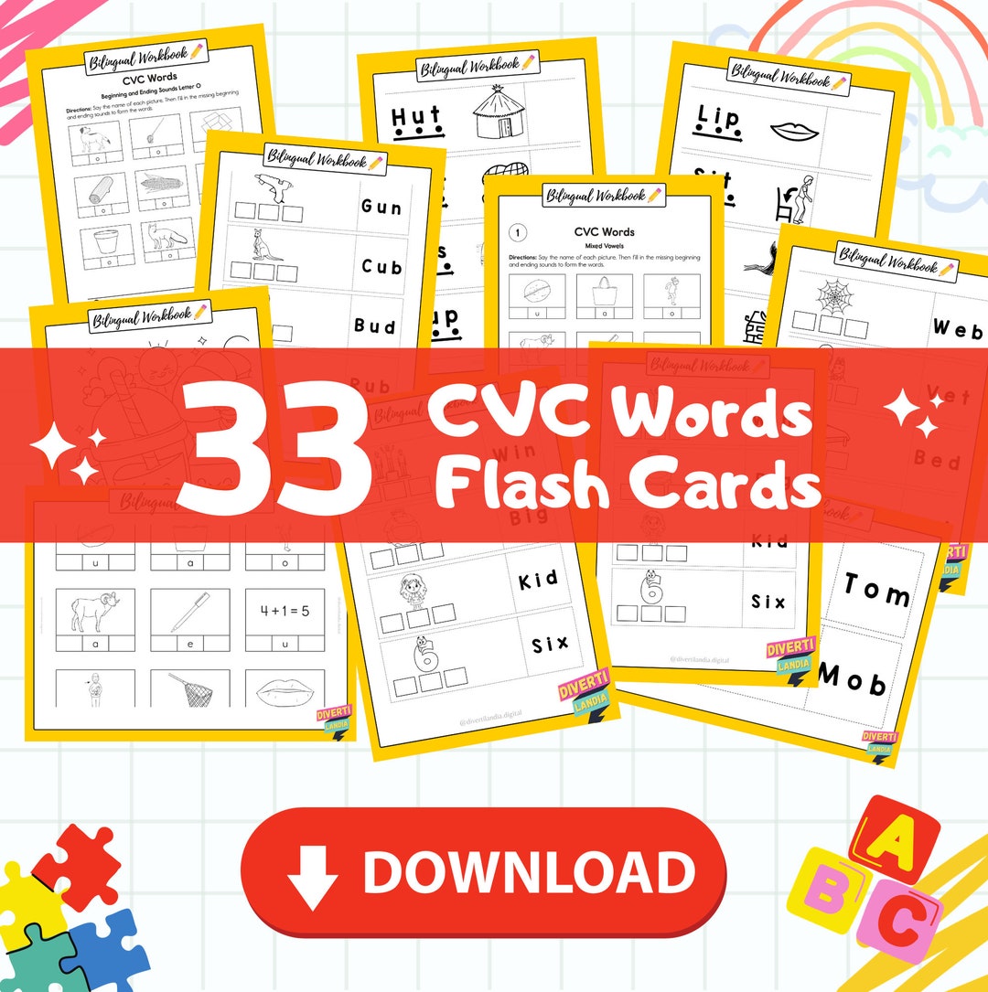 33 CVC Words Flash Cards, Printable Flashcard, Learn to Read, CVC ...