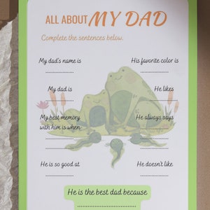 Alles über meinen Vater Fragebogen zum Vatertag Vatertag Geschenk von Kindern, DIY Vatertagsaktivität, Füllen Sie das leere Arbeitsblatt aus, digital