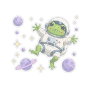 Pegatinas troqueladas de rana astronauta, decoración espacial, vinilos para portátiles, diarios, fiestas infantiles y regalos.
