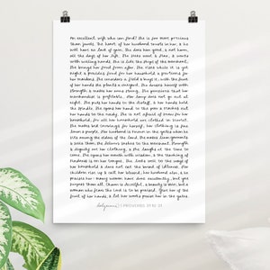 Proverbs 31:10-31 - Handwritten Printed Poster | Bible Verse Wall Art - Printed Scripture Art | Proverbs 31 Woman