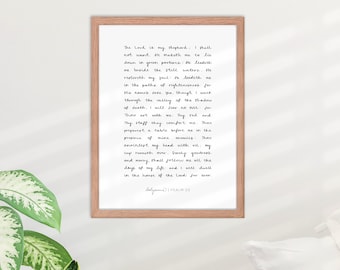 Psalm 23 - Handwritten Framed Poster | Bible Verse Wall Art - Printed Scripture Art | Reformed Christian Gifts