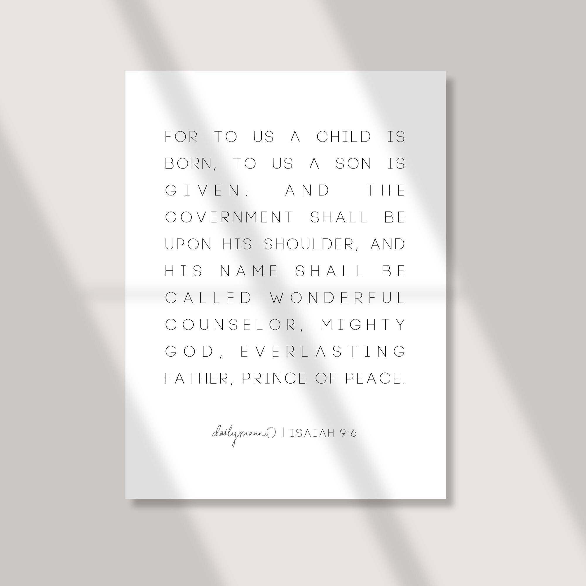 Isaiah 9:6 Christmas - Handwritten Printed Poster | Bible Verse Wall Art - Printed Scripture Art | Christian Christmas Gifts