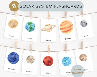 Solar System Flashcards | Instant Download | Learn Planets | Educational Flashcards  | Homeschool Printable | Montessori | Planet Flashcards