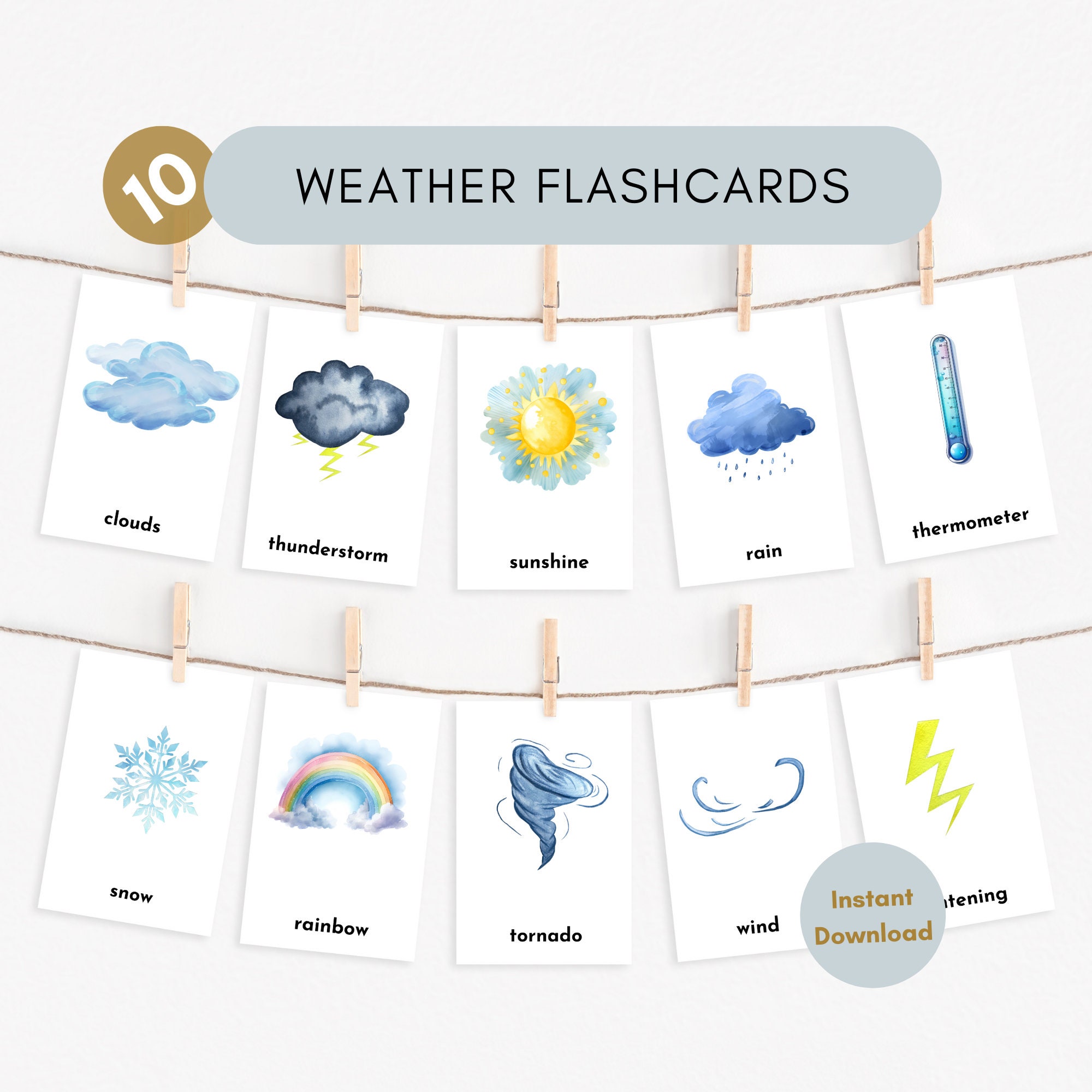 Weather Flash Cards Instant Download Learn Weather Nature Flash Cards ...