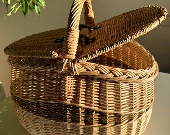 2 UNIT OFFER Handwoven Picnic Basket - Perfect for Outdoor Dining, Sturdy and Stylish Wicker Basket with Handles- Eco- Friendly and Portable