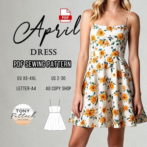 April Dress Sewing Pattern, Mini Dress Pattern, Sundress Pattern, Summer Dress Patterns, US 2-30 Plus Size Patterns, Eu Xs-4xl