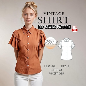 Vintage Mid Sleeve Bluse Schnittmuster: US 2-30 (Digital PDF Pattern)