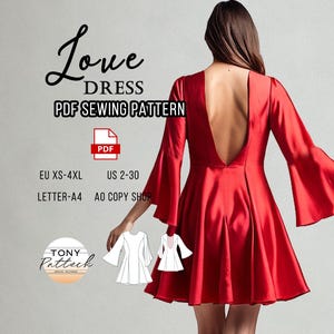 Love Dress Sewing Pattern, Mini Dress Pattern, Prom Dress Pattern, Evening Dress Patterns, US 2-30 Plus Size Patterns, Eu Xs-4xl