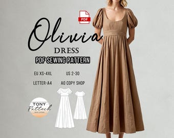 Olivia Dress Sewing Pattern, Cottagecore Vintage Style (PDF Pattern)