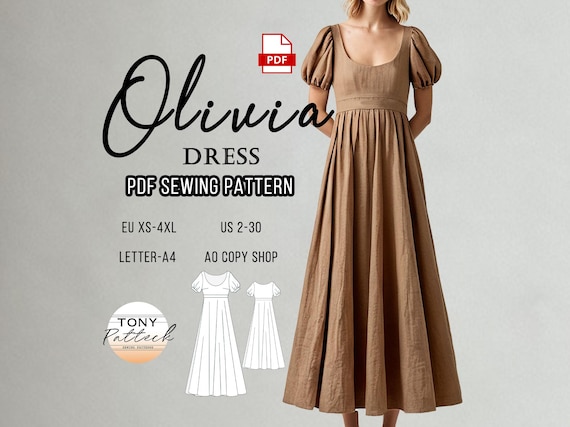 Olivia Dress Sewing Pattern, Cottagecore Dress Pattern, Vintage Dress  Pattern, Linen Dress Patterns, US 2-30 Plus Size Patterns, Eu Xs-4xl - Etsy