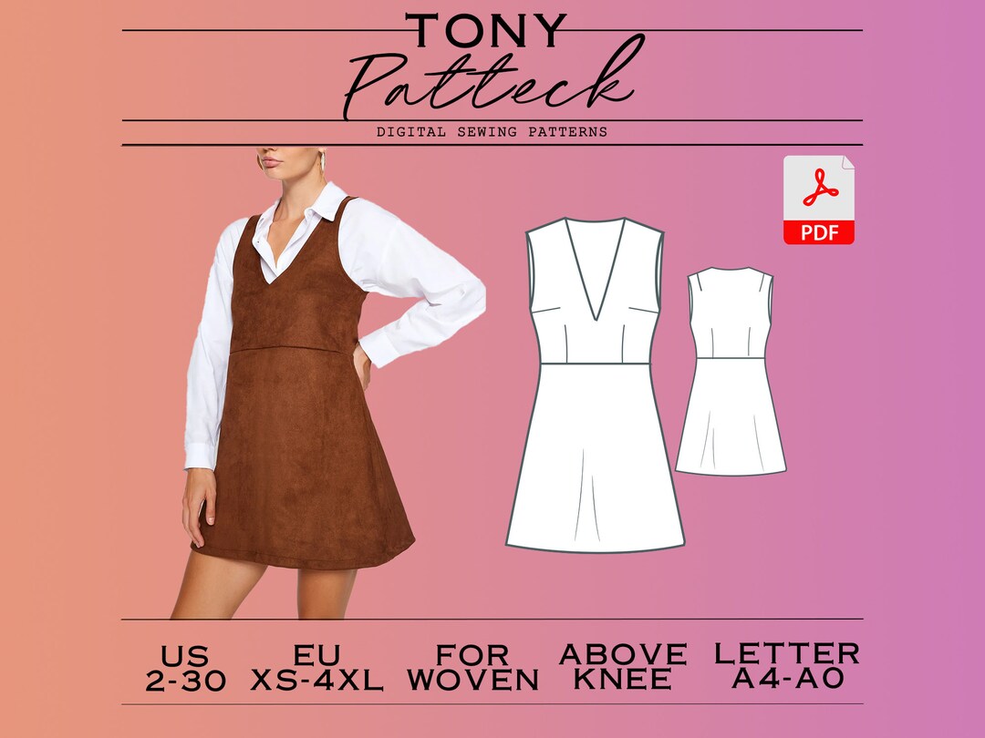 Sleeveless Gilet Dress Sewing Pattern, Digital PDF Pattern, Sew at Home