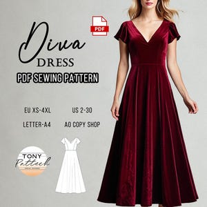 Dress Sewing Pattern: Prom, Wedding, Bridesmaid Gown (US 2-30) (PDF Pattern)