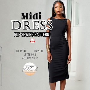 Pencil Dress Sewing Pattern: Boat Neck, Plus Size US 2-30 (Digital PDF)
