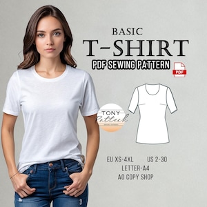U-Ausschnitt T-Shirt Schnittmuster: US 2-30 Plus Größe (Digital PDF Pattern)