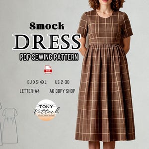 Smock Dress Sewing Pattern, Digital PDF Pattern, Sew At Home, Basic Dress Patterns, Women Sewing Patterns, US 2-30 Plus Size Patterns